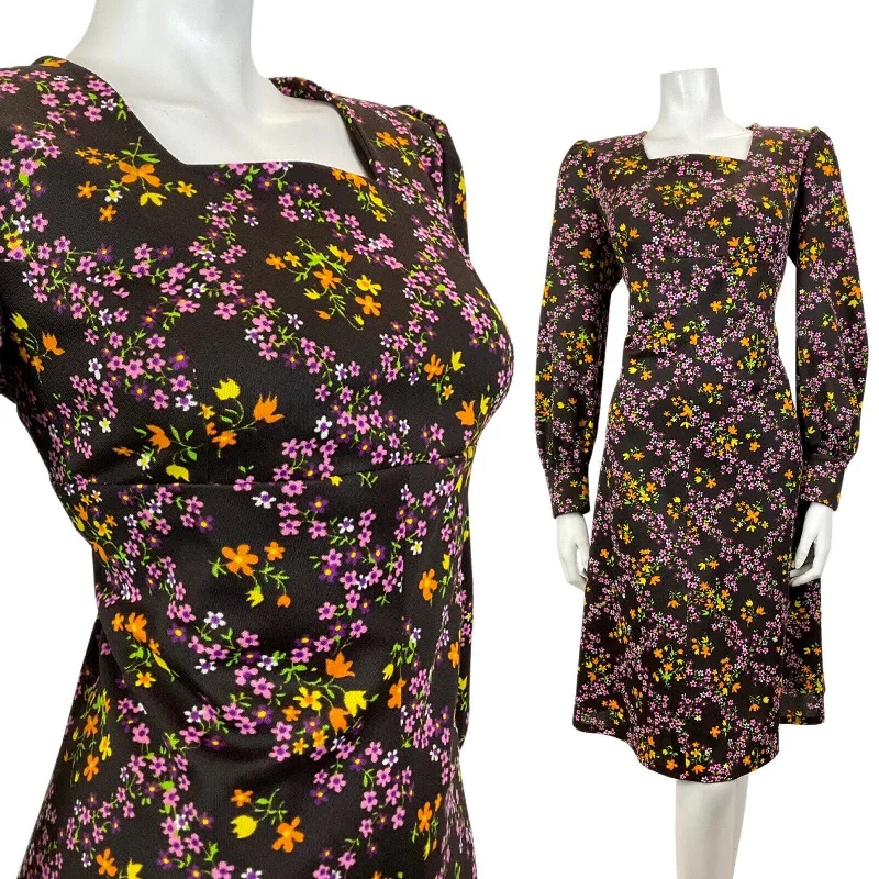 Stock Clearance VINTAGE 60s 70s BROWN PURPLE GREEN FLORAL DITSY CHECKED EMPIRE LINE MOD DRESS 16 Stock Clearance VINTAGE 60s 70s BROWN PURPLE GREEN FLORAL DITSY CHECKED EMPIRE LINE MOD DRESS 16
