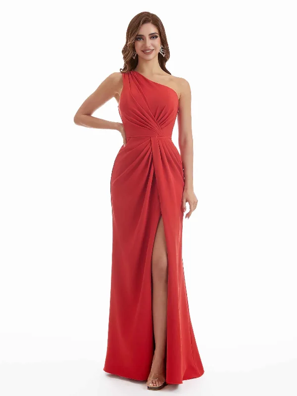 Limited Time Discount Sexy Side Split One Shoulder Stretchy Crepe Long Mermaid Bridesmaid Dresses Limited Time Discount Sexy Side Split One Shoulder Stretchy Crepe Long Mermaid Bridesmaid Dresses