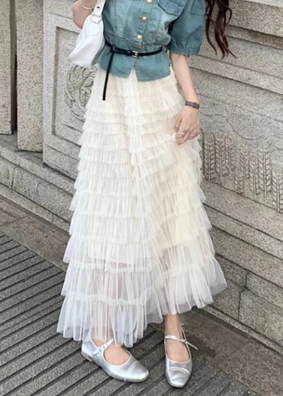 Bonus Savings Art Beige Elastic Waist Tulle Maxi Cake Skirts Summer TY1087
