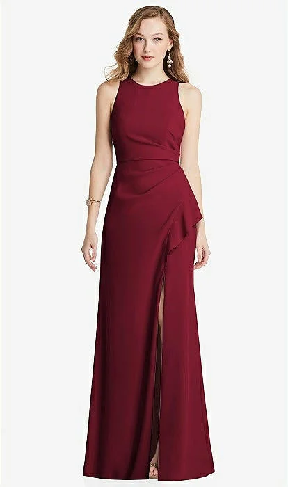 The Best Prices Dessy HALTER MAXI DRESS WITH CASCADE RUFFLE SLIT Style 3081