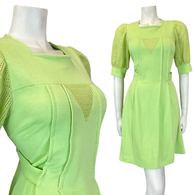 Super Sale VINTAGE 60s 70s LIME GREEN CROCHETED KNITTED MOD PUFF SLEEVE SHORT DRESS 8 10 Super Sale VINTAGE 60s 70s LIME GREEN CROCHETED KNITTED MOD PUFF SLEEVE SHORT DRESS 8 10