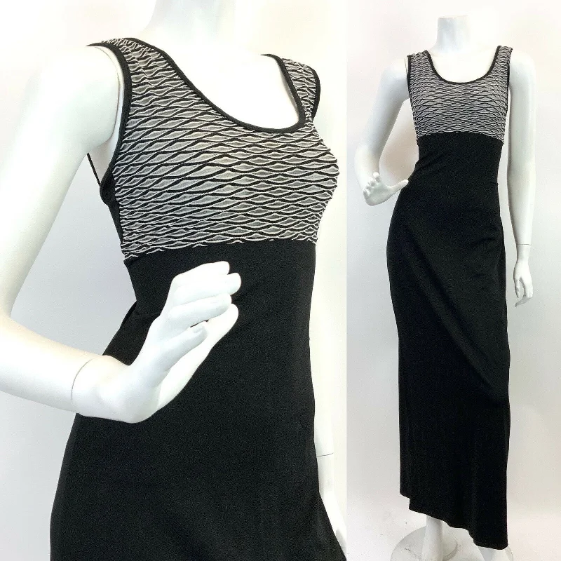 Stock Up and Save VTG 70s STYLE 90s BLACK WHITE GEOMETRIC STUDIO 54 DISCO GLAM MAXI DRESS 10 12