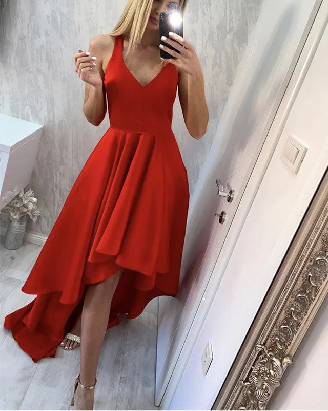 Bargain Blast Asymmetric Prom Dresses Satin V Neck