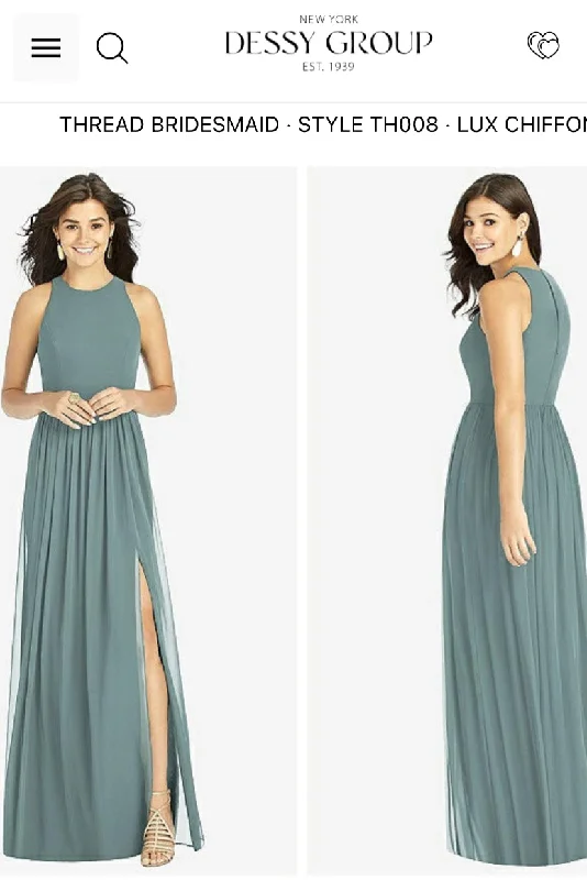 Markdowns Dessy TH008 Shirred Skirt Halter Dress with Front Slit in Icelandic