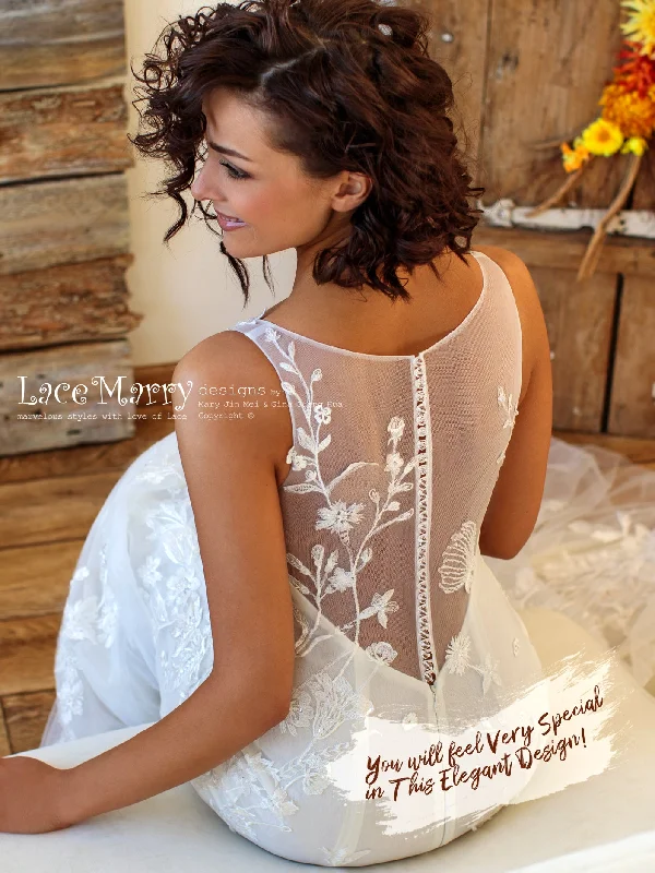 Weekend Flash Sale Fitted Lace Wedding Dress with Beaded Floral Appliques