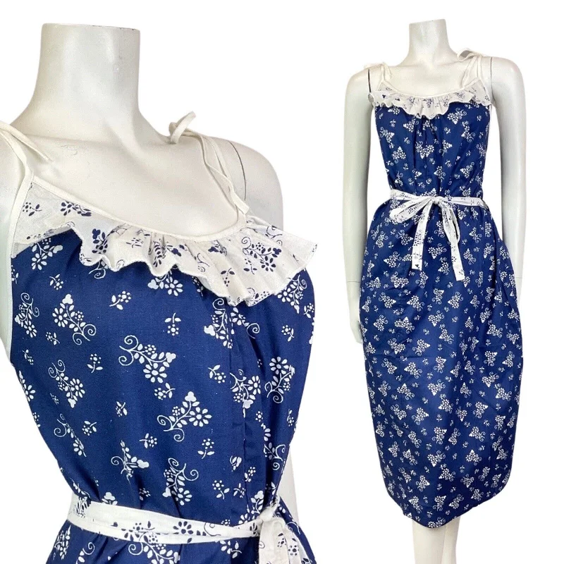 Deal Dash VINTAGE 70s BLUE WHITE FLORAL GRAPE VINE BOHO PRAIRIE SUMMER SUN-DRESS 18 20 Deal Dash VINTAGE 70s BLUE WHITE FLORAL GRAPE VINE BOHO PRAIRIE SUMMER SUN-DRESS 18 20