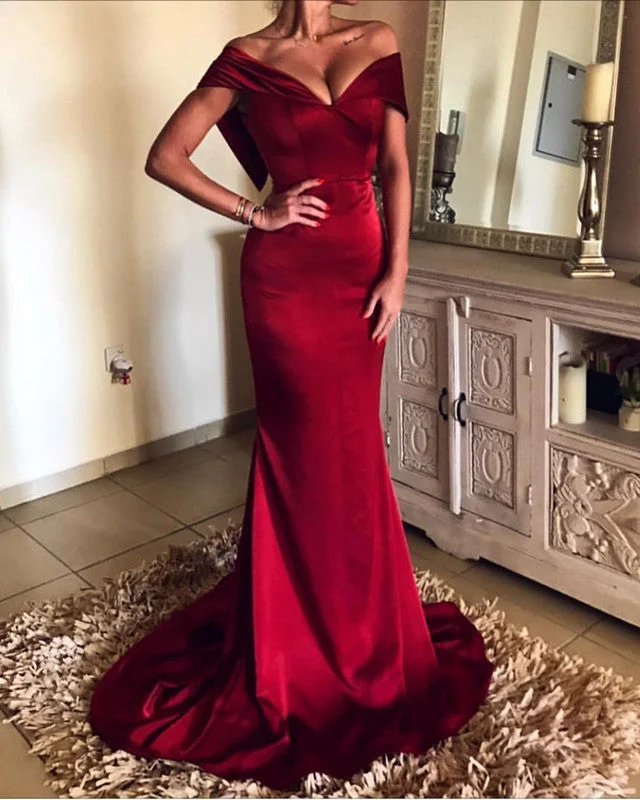 Markdown Madness Mermaid Satin Formal Off The Shoulder Dresses