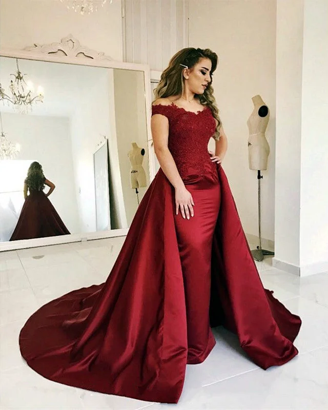 Exclusive Preview Mermaid Satin Prom Dresses Lace Off The Shoulder