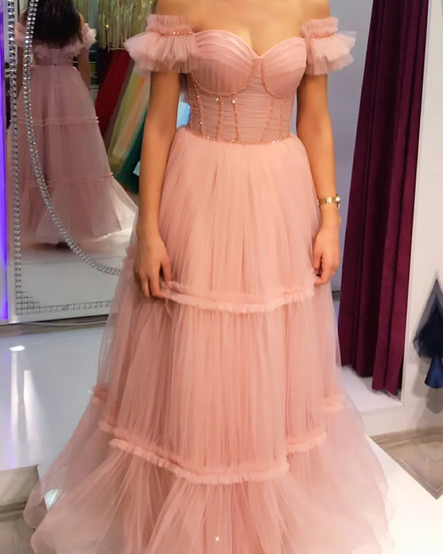 Discount Mania Blush Tiered Tulle Corset Dress