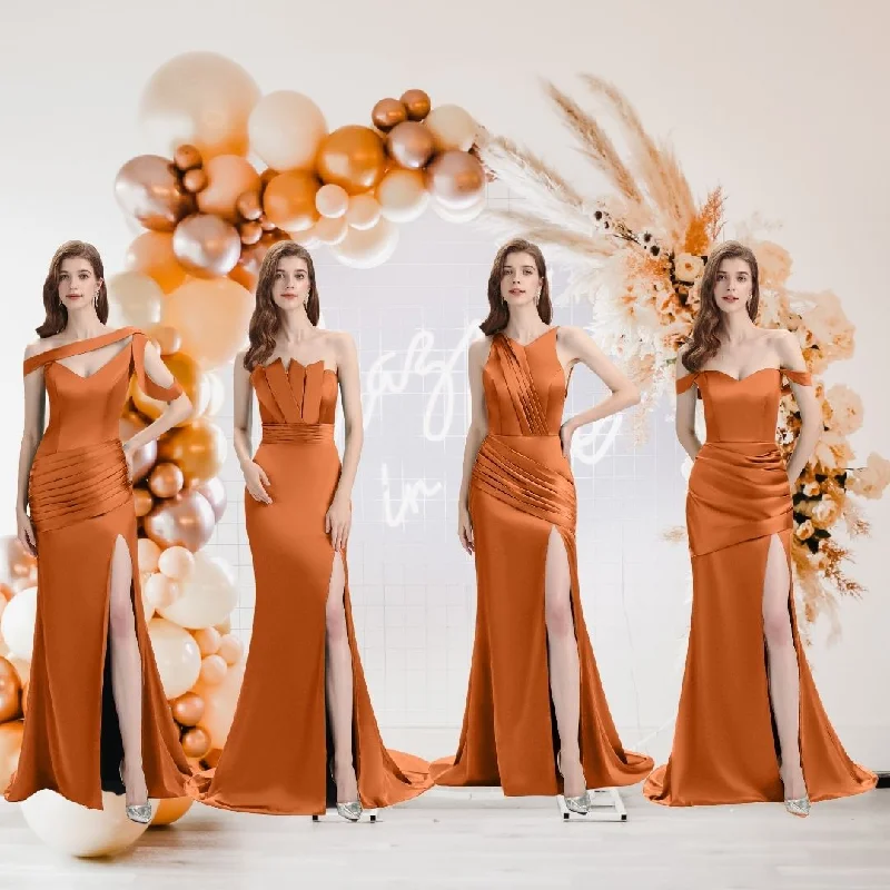 Shop and Save Burnt Orange Sexy Chic Silky Mismatched Satin Mermaid Long Wedding Bridesmaid Dresses Sale Shop and Save Burnt Orange Sexy Chic Silky Mismatched Satin Mermaid Long Wedding Bridesmaid Dresses Sale
