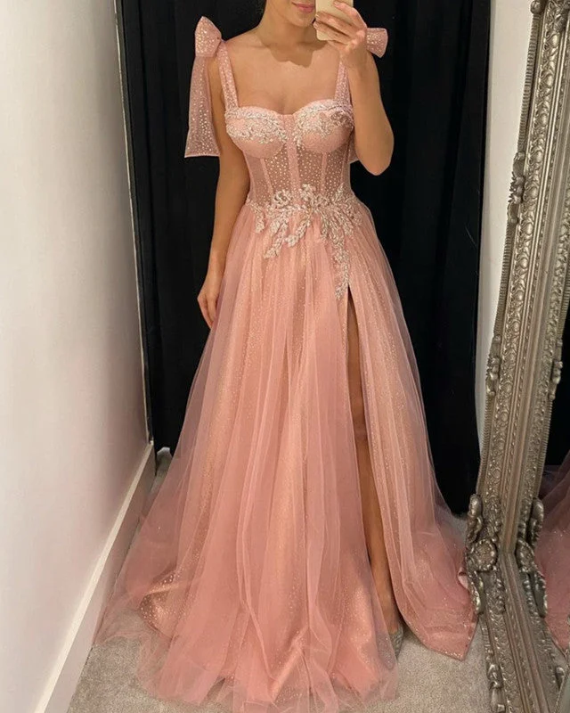 Members Only Glitter Tulle Sweetheart Corset Prom Dresses Long