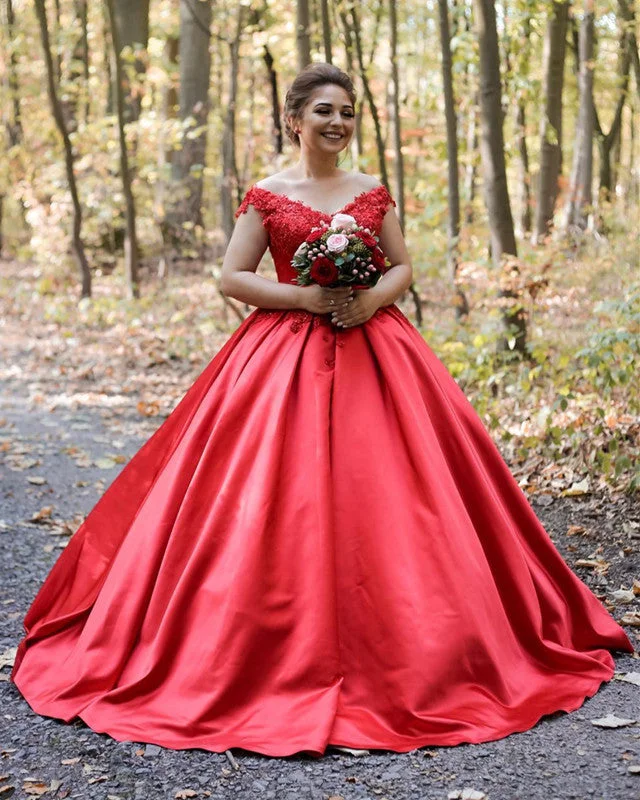 Instant Savings Satin V Neck Bal Gown Appliques Dresses Off Shoulder