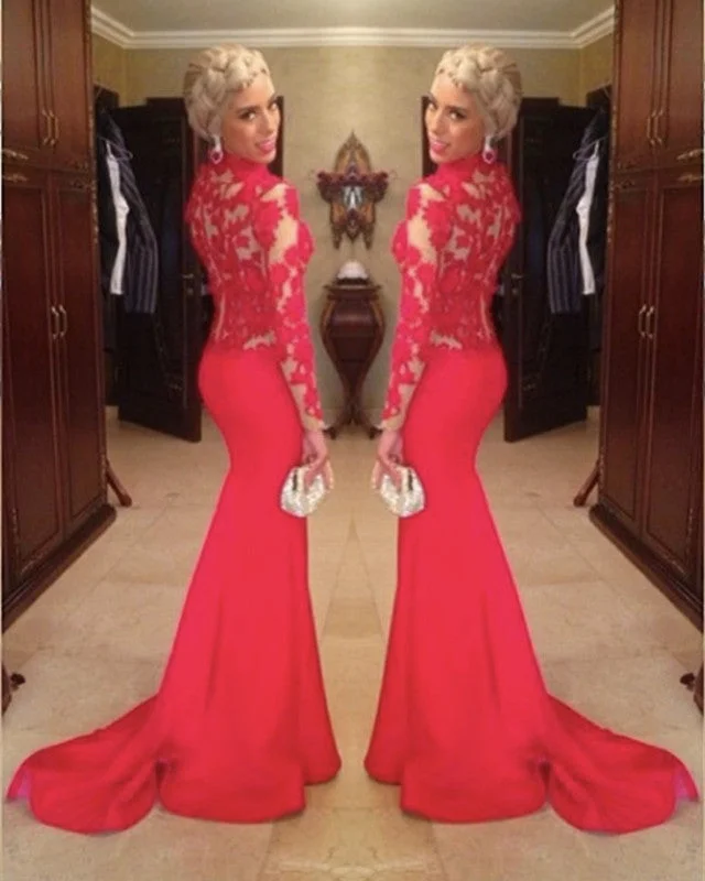 Price Smash High Neck Mermaid Evening Dress Lace Long Sleeves