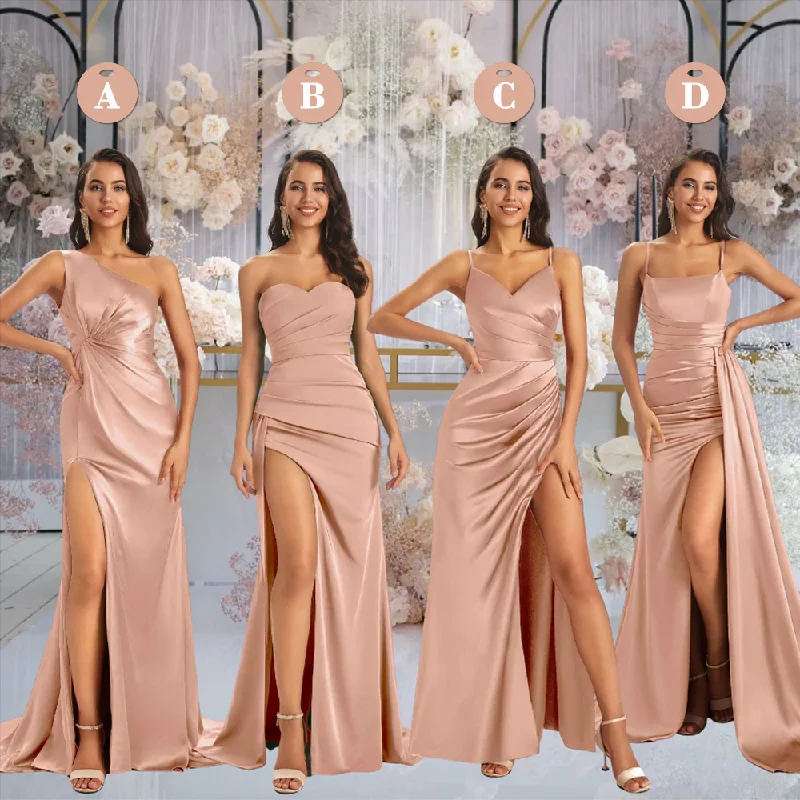 Limited Edition Mismatched Rose Gold Sexy Mermaid Side Slit Soft Satin Long Bridesmaid Dresses Limited Edition Mismatched Rose Gold Sexy Mermaid Side Slit Soft Satin Long Bridesmaid Dresses