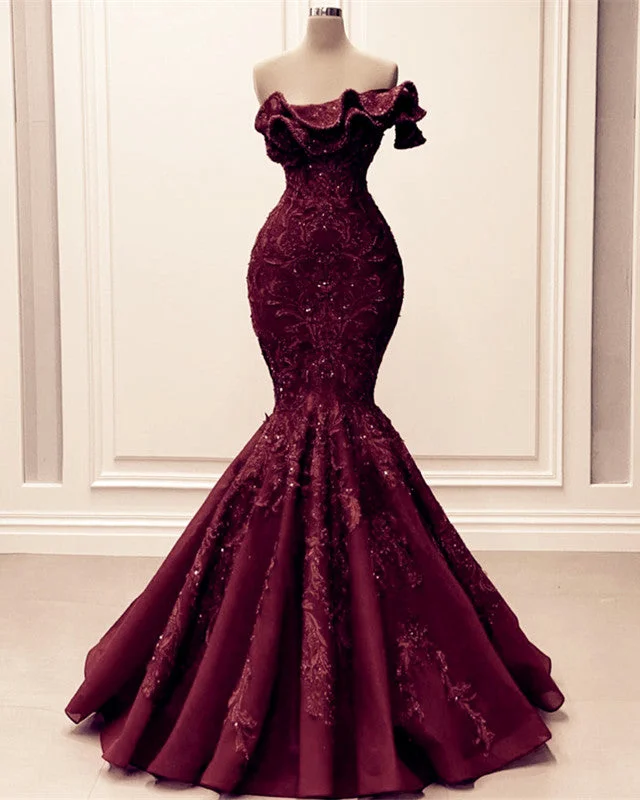 Savings Bonanza One Shoulder Mermaid Ruffles Embroidery Dresses