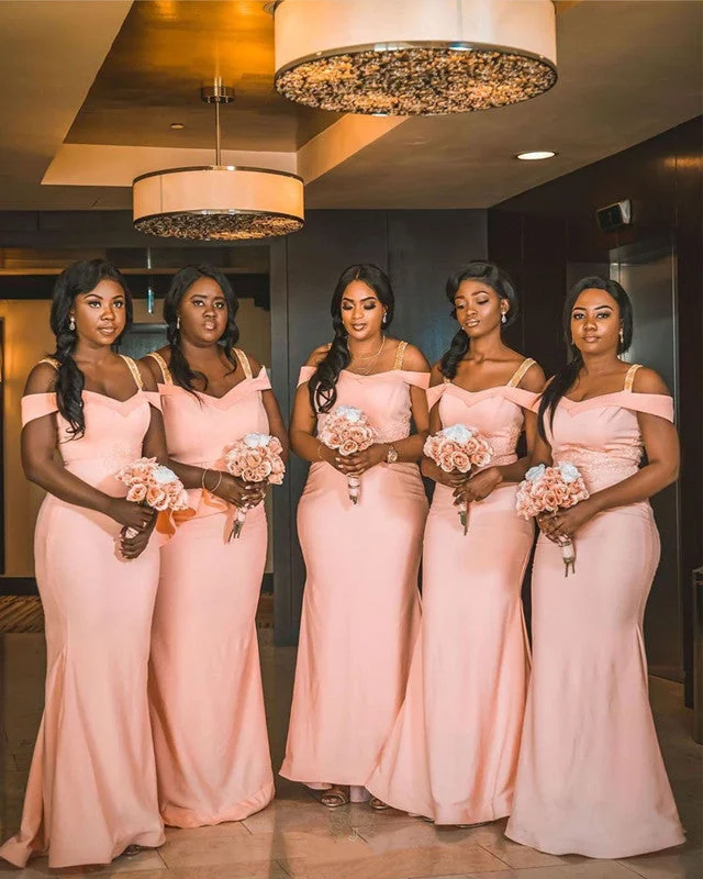 Stock Clearance Mermaid Cold Shoulder Bridesmaid Dresses Satin