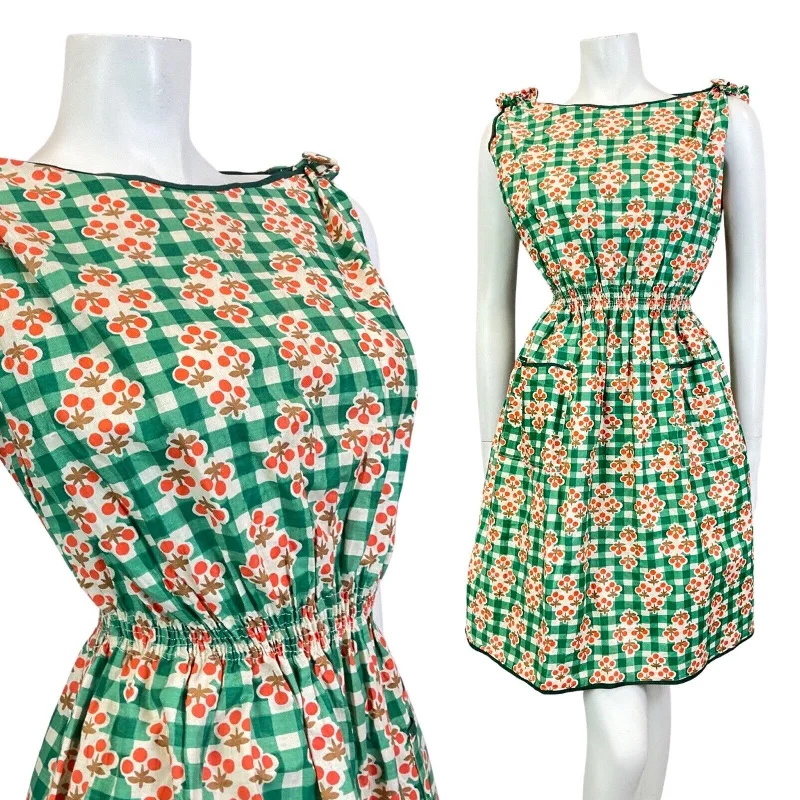 Act Now VINTAGE 60s 90s GREEN WHITE ORANGE GINGHAM CHECKED BERRY MOD SUMMER DRESS 10 Act Now VINTAGE 60s 90s GREEN WHITE ORANGE GINGHAM CHECKED BERRY MOD SUMMER DRESS 10