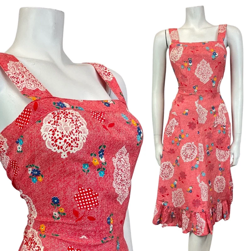 Mega Sale VINTAGE 60s 70s RED WHITE STRIPED DITSY FLOWER LACE PRAIRIE APRON SUN DRESS 8 Mega Sale VINTAGE 60s 70s RED WHITE STRIPED DITSY FLOWER LACE PRAIRIE APRON SUN DRESS 8