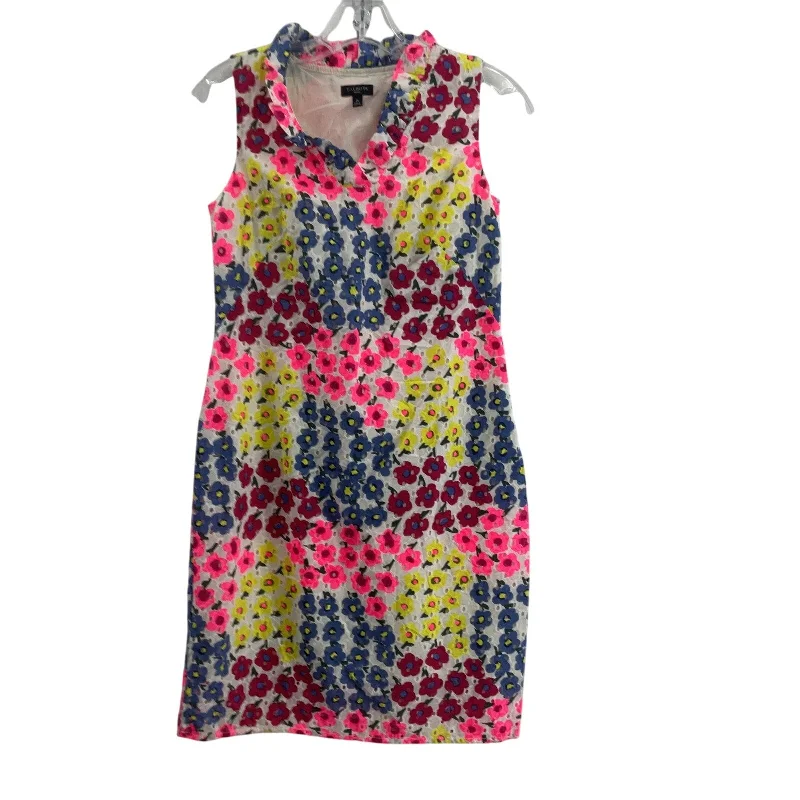 Big Savings Talbots Petite Size 2 Embroidered Floral Women Pink/Blue Midi Sheath Dress