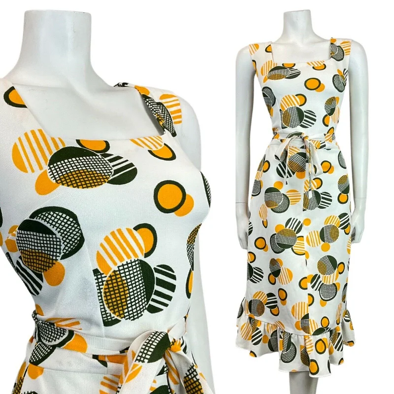 Super Savings VINTAGE 60s 70s WHITE GREEN YELLOW GEOMETRIC MOD SLEEVELESS SUMMER DRESS 8 10 Super Savings VINTAGE 60s 70s WHITE GREEN YELLOW GEOMETRIC MOD SLEEVELESS SUMMER DRESS 8 10