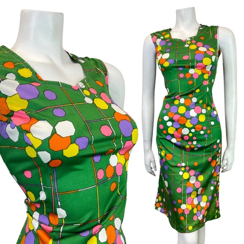 Fantastic Deals VINTAGE 60s 70s GREEN YELLOW PURPLE GEOMETRIC SLEEVELESS SUMMER DRESS 10 Fantastic Deals VINTAGE 60s 70s GREEN YELLOW PURPLE GEOMETRIC SLEEVELESS SUMMER DRESS 10