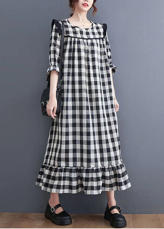 Steals and Deals Women Grey Plaid Ruffled Patchwork Ruffles Cotton Dresses Summer AC2077