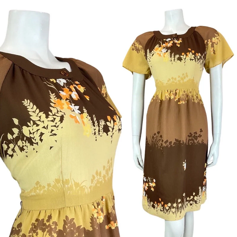 Exclusive Savings VINTAGE 70s 90s BROWN CREAM ORANGE AUTUMN LEAFY FLORAL FITTED DRESS 8 Exclusive Savings VINTAGE 70s 90s BROWN CREAM ORANGE AUTUMN LEAFY FLORAL FITTED DRESS 8