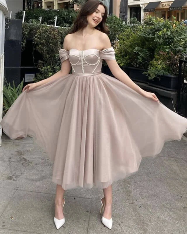 Weekend Deal Nude Tulle Beaded Sweetheart Corset Midi Dress