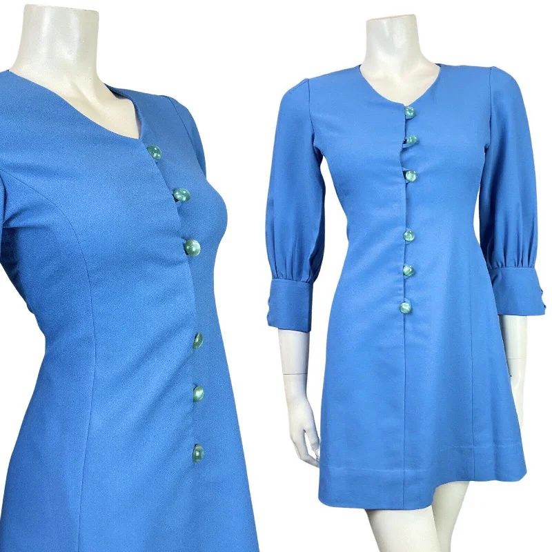 Weekend Deal VINTAGE 60s 70s BRIGHT BLUE MOD SWING SHORT DRESS 8