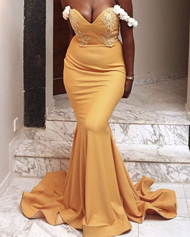 Price Cut Mermaid Satin Ruffles Dresses Appliques Off Shoulder