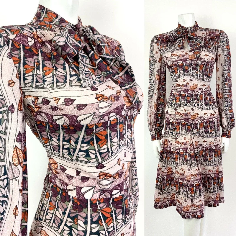 Savings Galore VTG 60s 70s PURPLE PINK ORANGE LEAFY TREE VINE PSYCHEDELIC PUSSYBOW DRESS 14 16 Savings Galore VTG 60s 70s PURPLE PINK ORANGE LEAFY TREE VINE PSYCHEDELIC PUSSYBOW DRESS 14 16