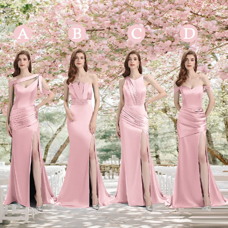 Savings Galore Sexy Side Slit Mismatched Blush Pink Soft Satin Mermaid Long Bridesmaid Dresses Savings Galore Sexy Side Slit Mismatched Blush Pink Soft Satin Mermaid Long Bridesmaid Dresses