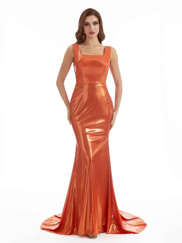 Buy Now Sexy Mermaid Square Neckline Formal Metallic Maxi Dresses Online