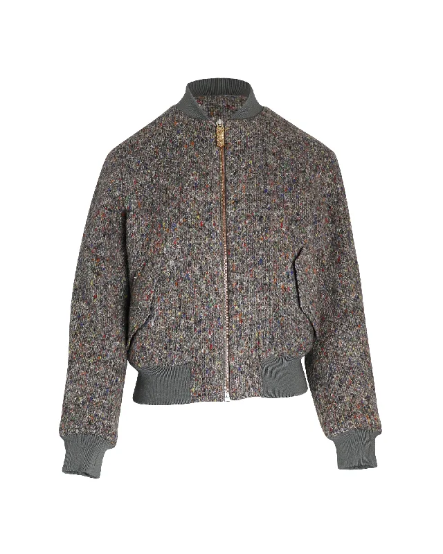 Closeout Acne Studios Knit Bomber Jacket in Grey Wool