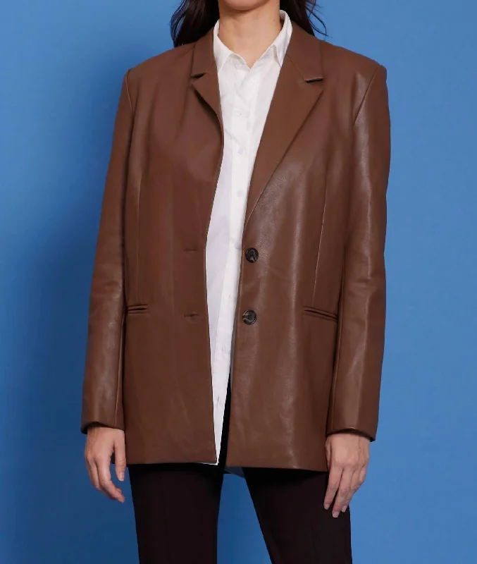 Deep Discounts Adler Faux Leather Blazer In Brown