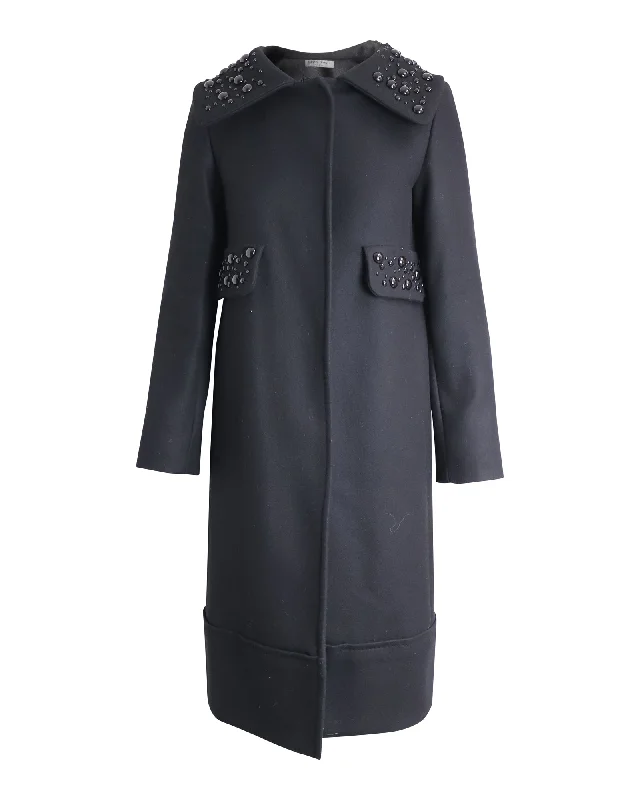 Hot Deal Alberta Ferretti Embellished Coat in Black Wool