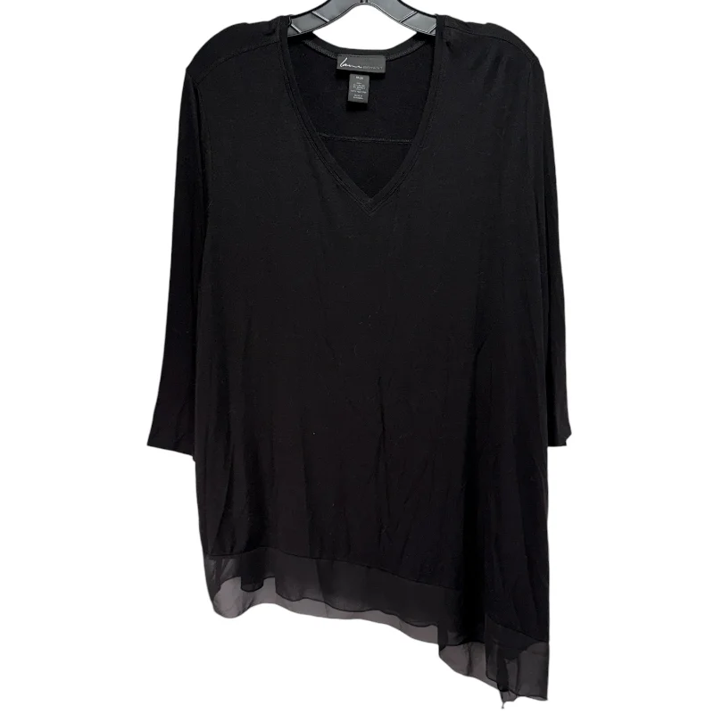 Overstock Asymmetrical Chiffon Hem Top 3/4 Sleeve By Lane Bryant In Black, Size: 18/20
