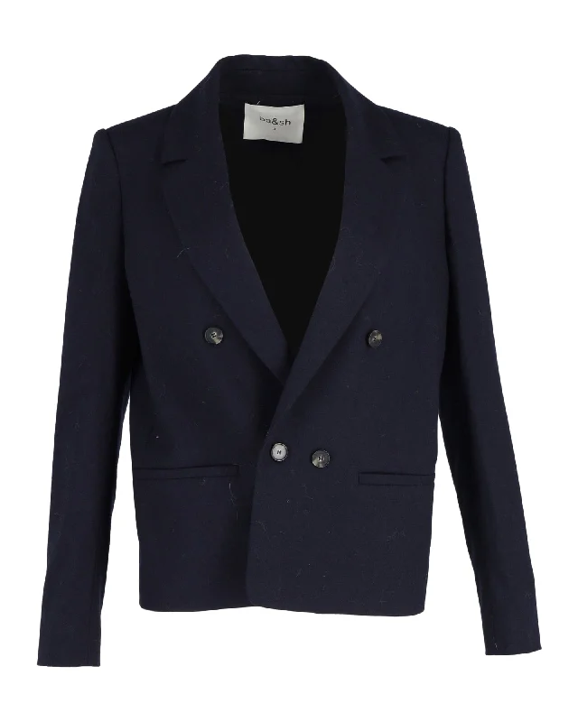 Savings Alert Ba&Sh Double-Breasted Coat in Navy Blue Viscose