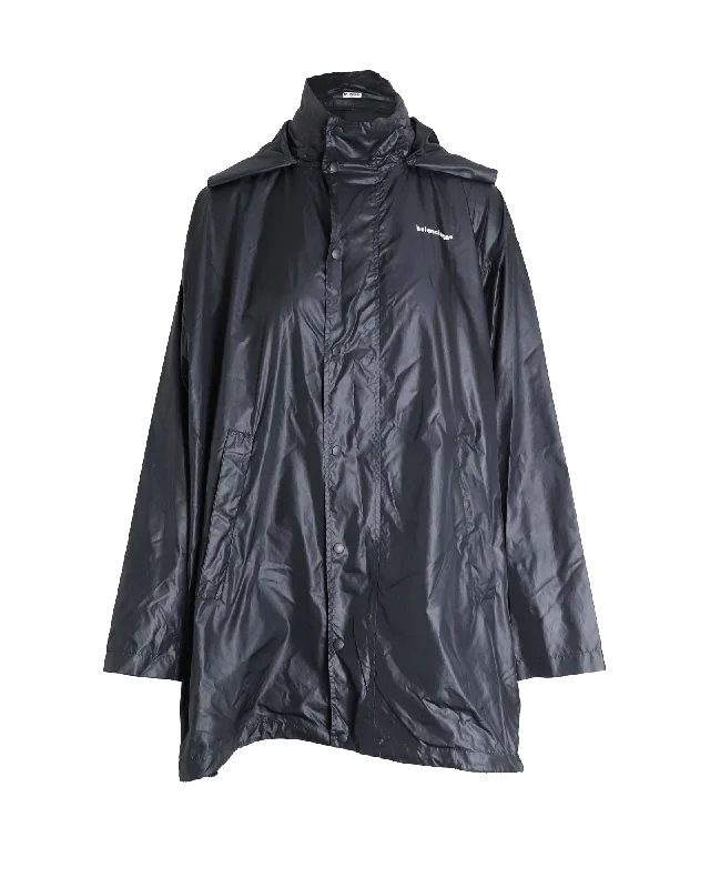 Super Bargain Balenciaga Lightweight Hooded Windbreaker Jacket in Black Nylon