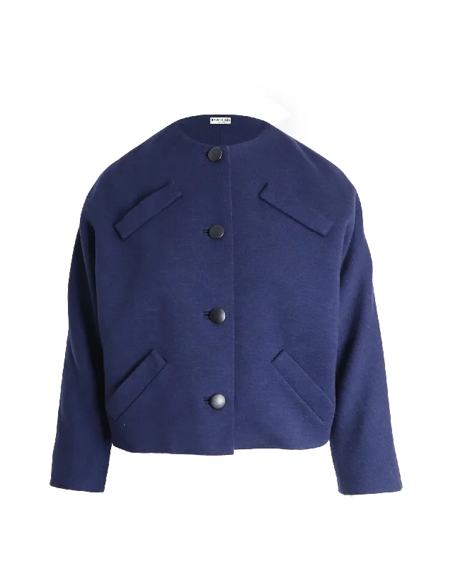 Deep Discounts Balenciaga Multi-Pocket Front Button Evening Jacket in Blue Wool