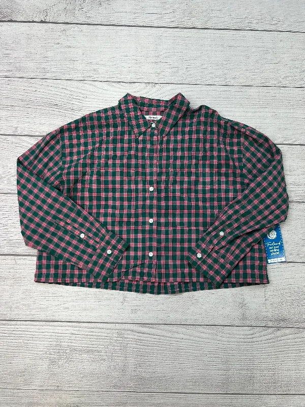 Anniversary Sale Blouse Long Sleeve By Madewell In Green Plaid, Size: M