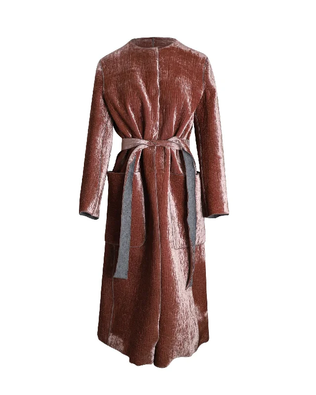 Bargain Prices Bottega Veneta Belted Coat in Light Pink Crushed Velvet