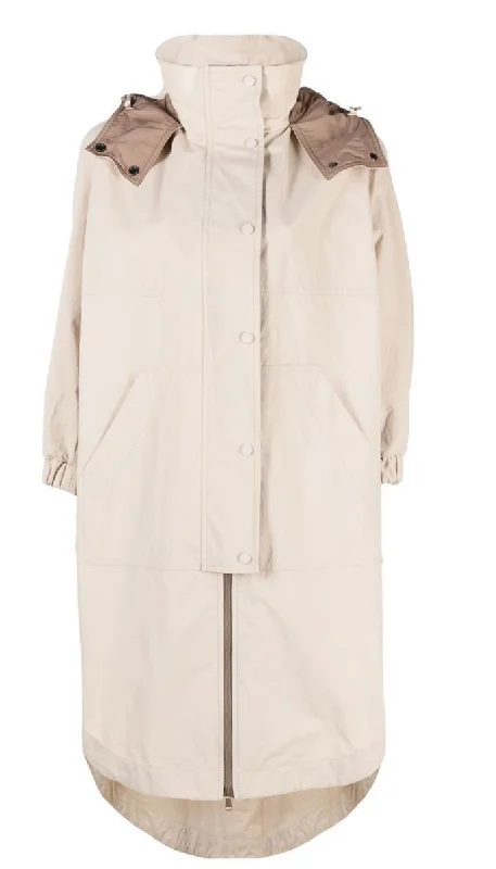 Brunello Cucinelli Women's Hooded Long Sleeved Parka In Soft Stone