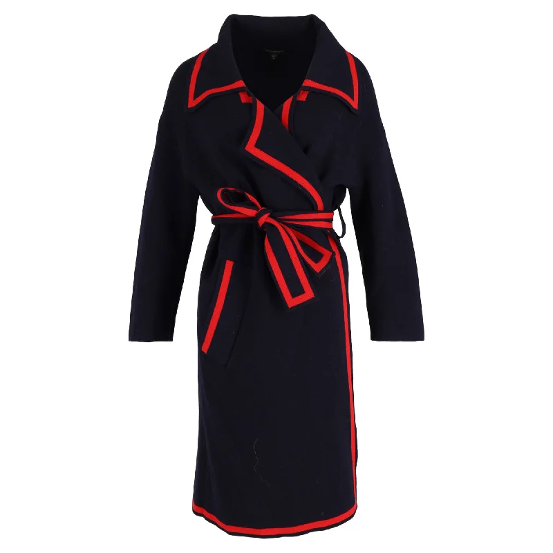 Price Cut Burberry Midi Belted Wrap Coat in Navy Blue Wool