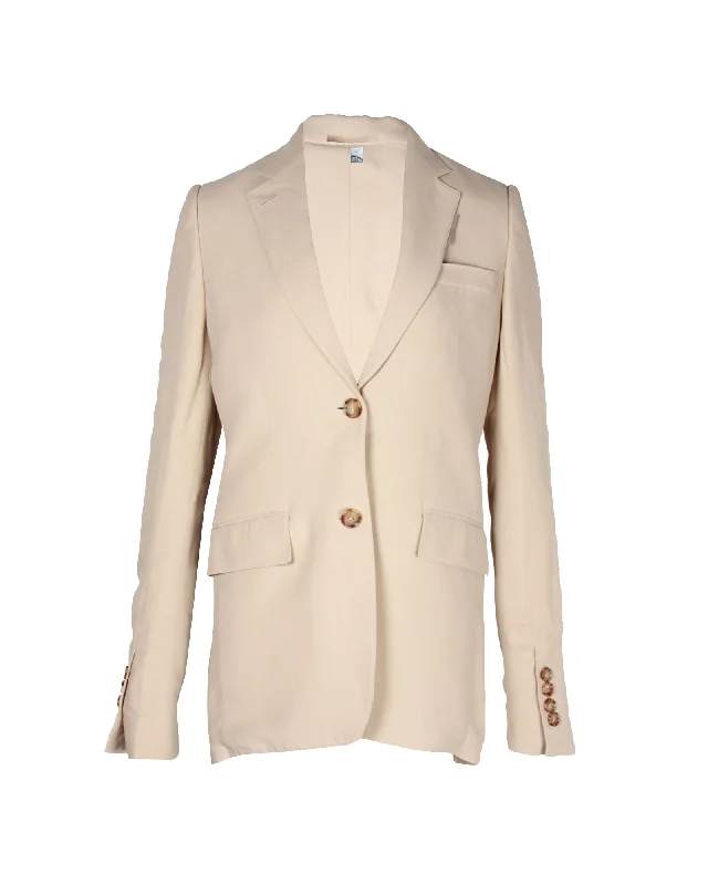 Burberry Single-Breasted Blazer in Beige Viscose