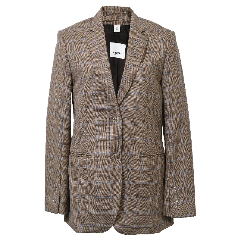 Time-Limited Offer Burberry Single-Breasted Checkered Print Blazer in Brown Wool