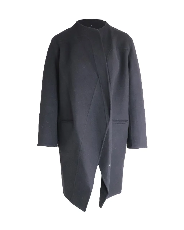 Sneak Peek Sale Celine Collarless Coat in Black Wool