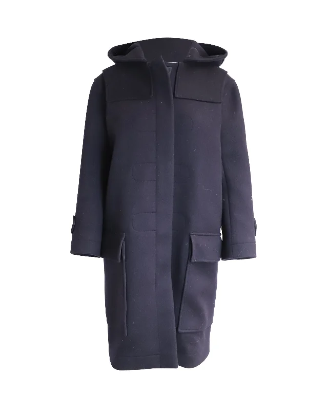 Seasonal Clearance Celine Hooded Coat in Navy Blue Lana Vergine