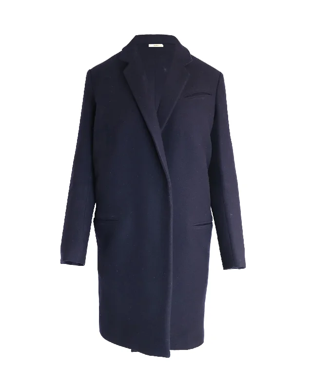 Super Savings Celine Open-Front Coat in Navy Blue Wool