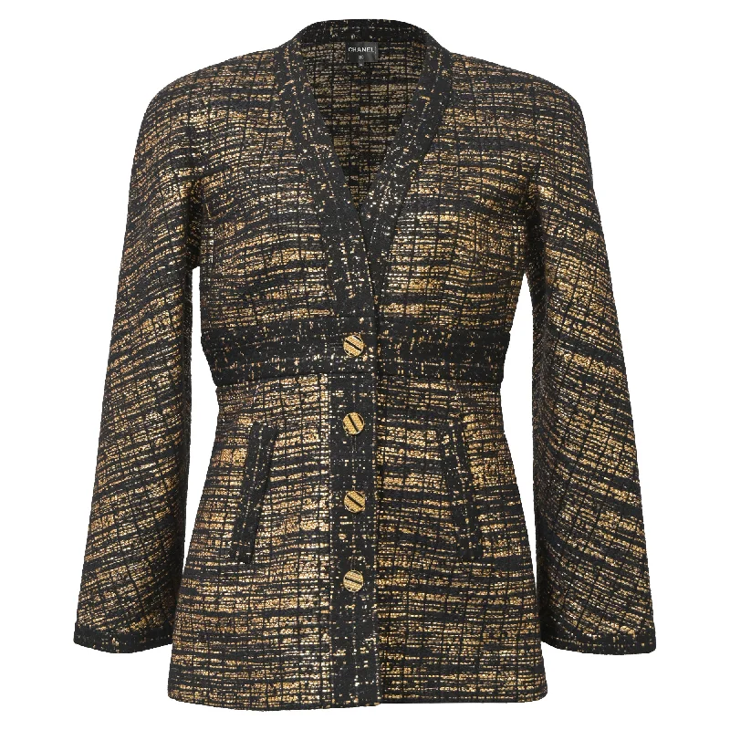 Special Discount Chanel 2019 Tweed Pattern Evening Jacket in Black and Gold Wool